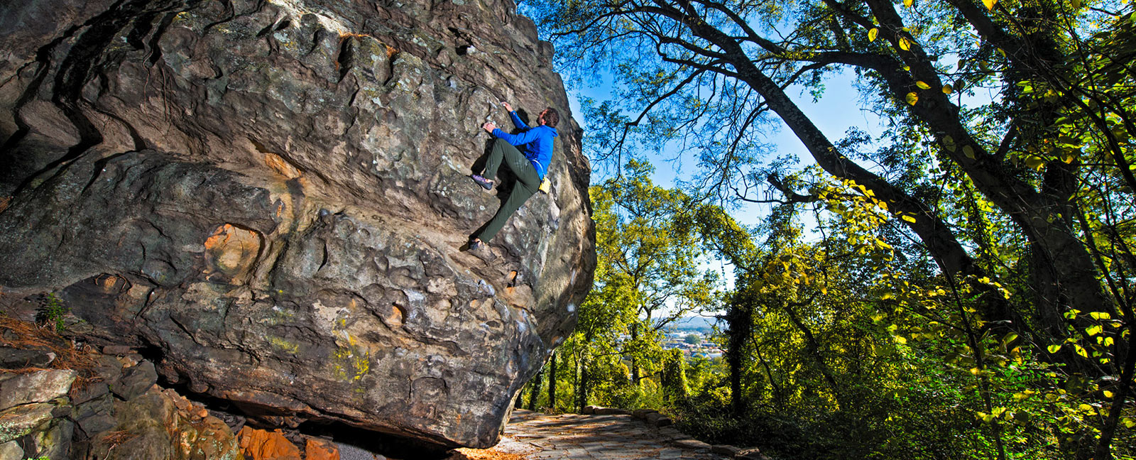 ascending the boulder