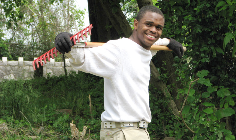 Teen with a rake